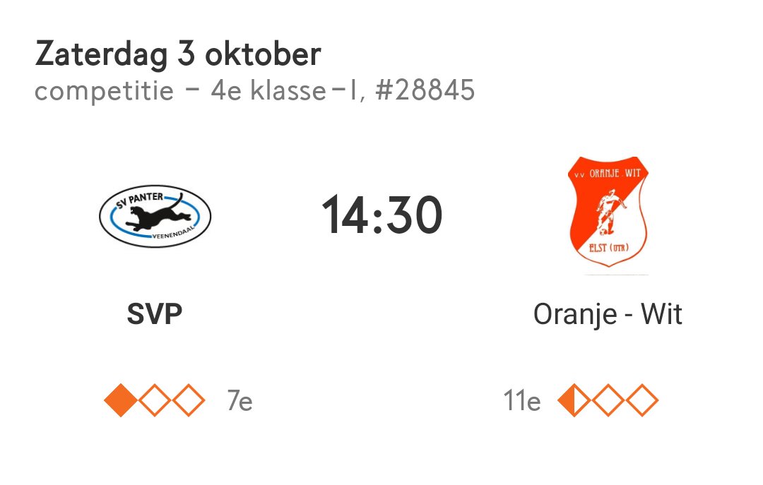 Voetbal.nl Wedstrijddetails
Helaas zonder toeschouwers en de kantine is gesloten.