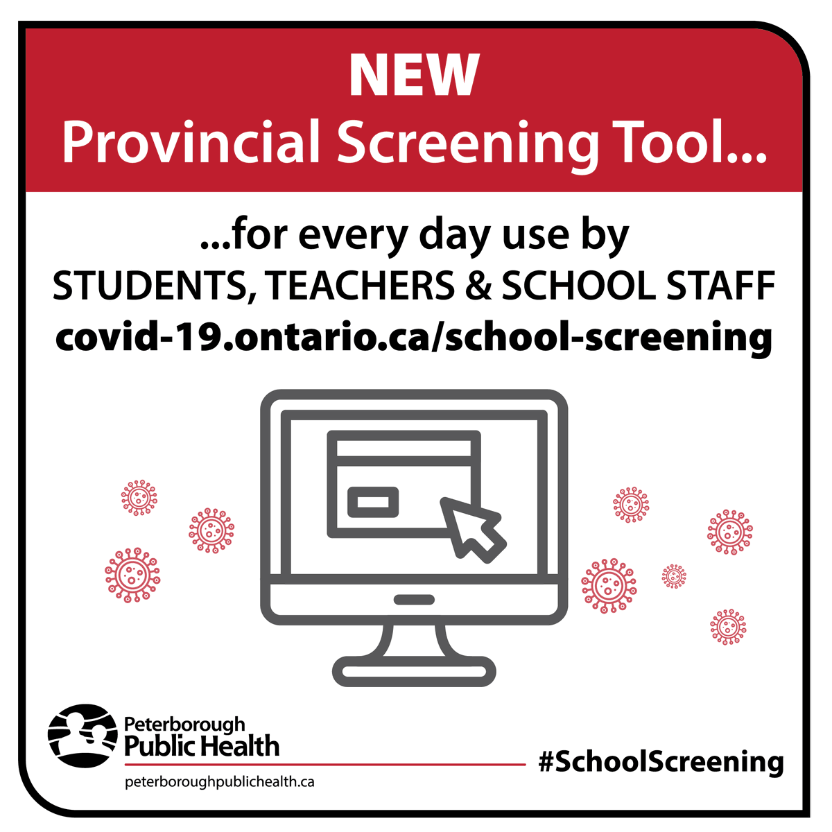 Ptbohealth's tweet photo. Here is the new provincial school screening tool for use every day by all students, teachers and school staff. Visit https://t.co/gxGHphT6w7
#StopTheSpread #COVID19 #SchoolScreening https://t.co/fR8QtkmPR9