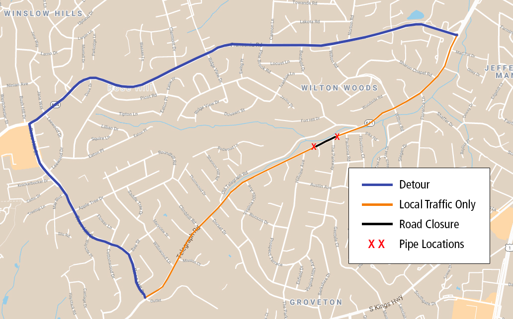 VaDOTNOVA's tweet photo. Groveton Pipeapalooza Update: The detour has now been modified to Rose Hill Dr and Franconia Rd, and the work will begin at 7AM on 10/19. More: https://t.co/rLsGZHcrxE https://t.co/pdMfYhEV1M