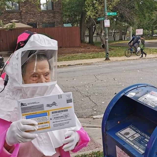 Comrade Beatrice Lumpkin, a 102-year-old Communist Party veteran, refuses to let COVID-19 or  @realDonaldTrump's sabotaging of the  @USPS hold her back from casting her  #VoteAgainstFascism!