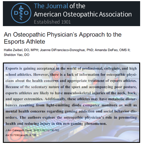 hunter_alexan's tweet photo. Free Friday read from @TheJAOA: "An Osteopathic Physician's Approach to the Esports Athlete" https://t.co/O8Fx37YEzJ #esports #gaming #gamer #TransparentAbstract https://t.co/QYBkFaLjyk