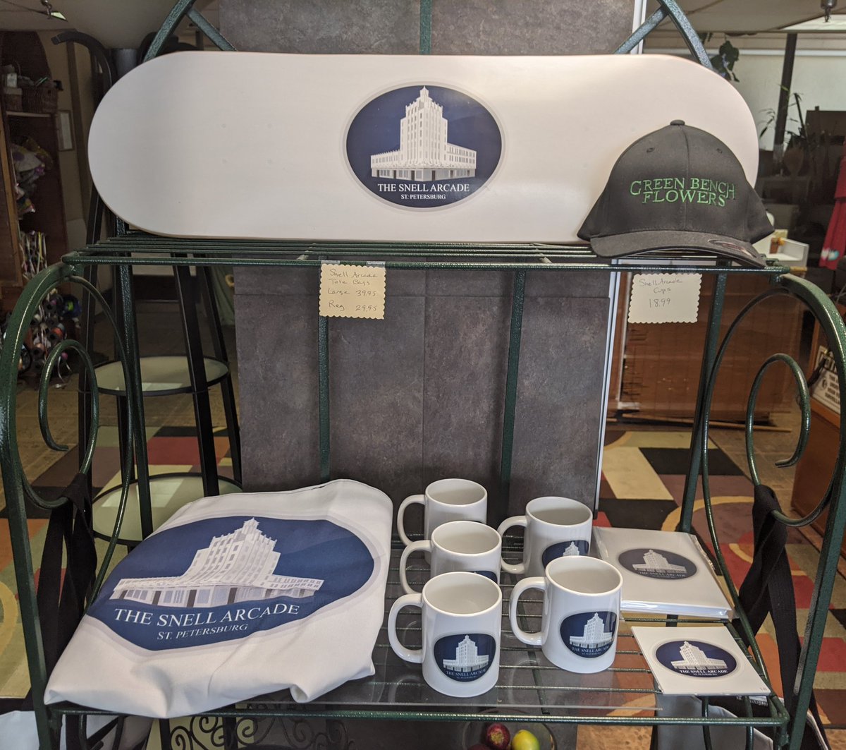 GreenBenchGifts's tweet photo. Added some fun tote bags, mugs and more to celebrate our beautiful Snell Arcade

#snellarcade #StPete https://t.co/Q7VvACdOOO