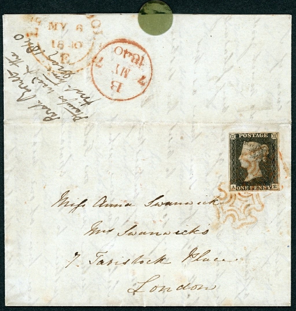 OfPhilately's tweet photo. Penny Black First Day Cover 6th May 1840! These are hard to find but in such very fine condition and four margins a one in a million cover and you can see this in our Court of Honour which we are hosting at Virtual #Stampex today and tomorrow still to go. #philately https://t.co/JuwpgNNpeI