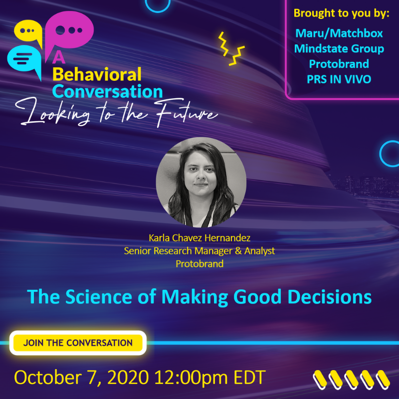 The Decision Making course at Babson College is touted as the #1 reason to join their MBA program.  Next week, student Karla Chavez Hernandez presents her learnings in "A Behavioral Conversation" webinar!  Register to join: bit.ly/TheNewABConvo #behavioralscience #mrx