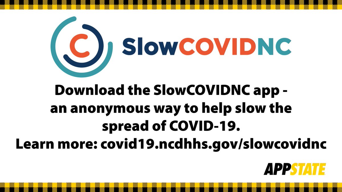 appstate's tweet photo. Appalachian State and AppHealthCare, the local public health department, are encouraging use of a COVID-19 contact tracing mobile application released by the North Carolina Department of Health and Human Services (NCDHHS). https://t.co/QqMXhaYth6 https://t.co/pP11cwIDt6