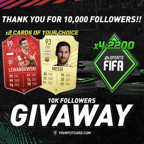 Your_Fut_Card's tweet photo. Thanks for 10k followers ! 

And a giveaway to celebrate 10k followers ! 

4 x 2200 Fifa points ! 

2 Fut Cards of you choice ! any size ! 

To enter

Simply 

- Retweet
- Follow us ! 

Winner announced Sunday 6PM ! https://t.co/lJoYq32VmE