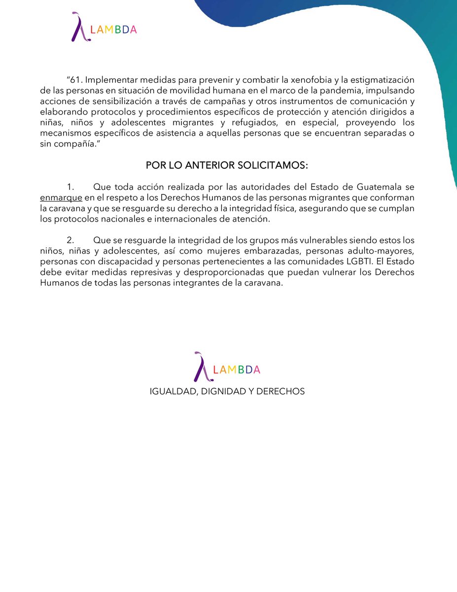 Ante la respuesta del Gobierno de Guatemala frente a la nueva #CaravanaMigrante que busca llegar a Estados Unidos, compartimos el siguiente comunicado en pro del respeto a los Derechos Humanos de las personas migrantes. #IgualdadDignidadDerechos
dropbox.com/s/msg7shufud8j…