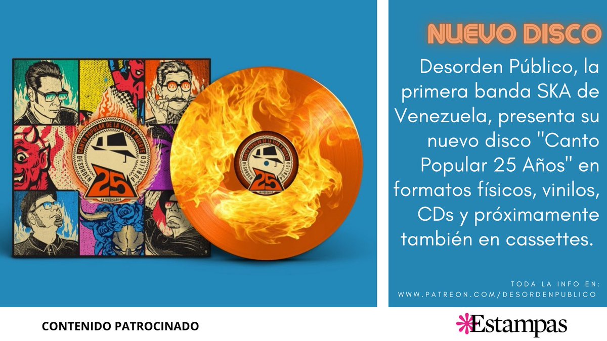 #Estampas| Desorden Público <a href="/desordenpublico/">Desorden Público</a>, la primera banda SKA de Venezuela, presenta su nuevo disco "Canto Popular 25 Años" en formatos físicos, vinilos, CDs y próximamente también en cassettes.

TODA LA INFO en: patreon.com/desordenpublico