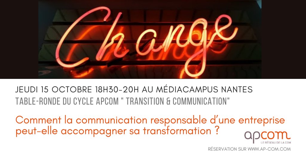 reseauAPCOM's tweet photo. Invitation : Comment la communication responsable d’une entreprise peut-elle accompagner sa transformation ? le 15.10 au Médiacampus - https://t.co/CCCCpzv8jq https://t.co/ituy8G758S