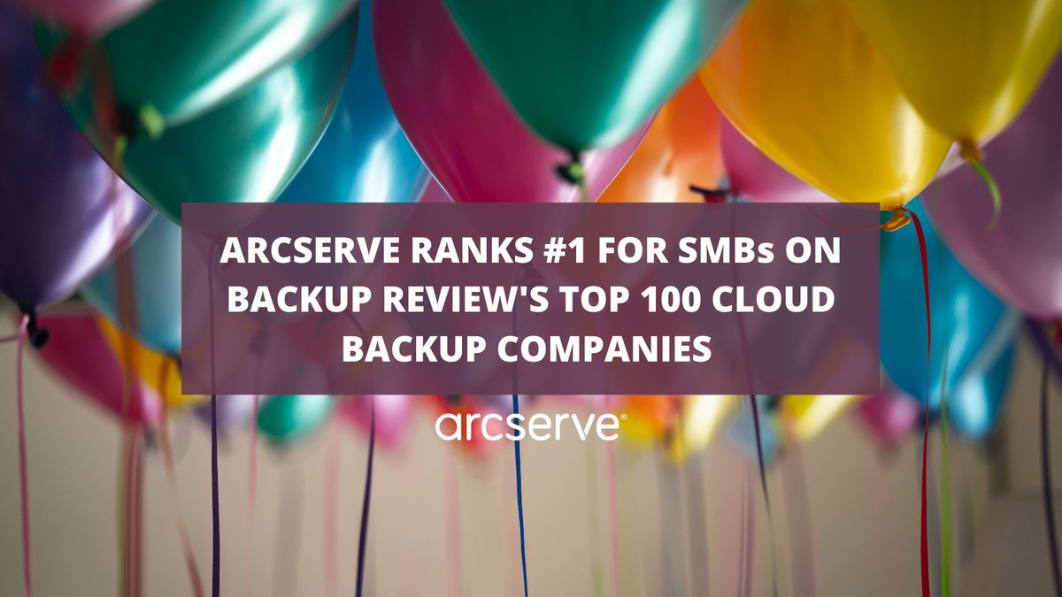 Arcserve's tweet photo. Arcserve is ranked #1 for SMBs on @backup_review’s list of the top 100 #cloudbackup companies for the 12th month in a row. Now that’s something to celebrate! Check out the full list here 🥳 https://t.co/ZEZQcfUGj8 https://t.co/CV9xfGdFBj
