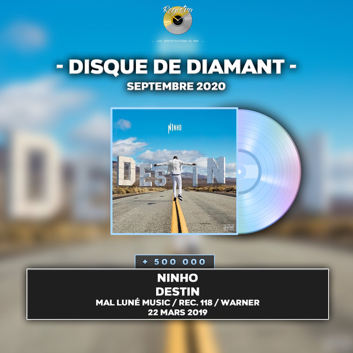 RegistraOff's tweet photo. 💎 L'album "Destin" de Ninho est certifié disque de diamant !

🏢 Mal Luné Music / @rec_118 / @WarnerMusicFR

Félicitations à @ninhosdt ! 🔥 https://t.co/ueRpnWNtqi
