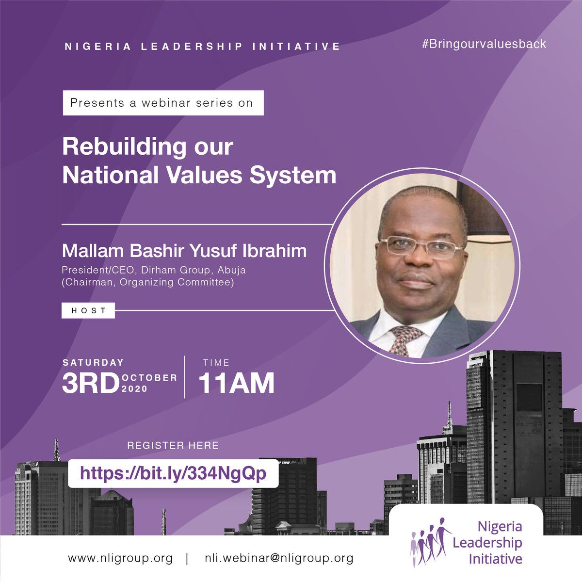 NLIGlobal1's tweet photo. We are delighted to have Mallam Bashir Yusuf Ibrahim join our panel. Mallam Ibrahim has had a public service career spanning several decades.

Join us this Sat 3rd Oct: https://t.co/zvw9TDBalw

#bringourvaluesback #meetthespeakers https://t.co/lbM5fQhkW7