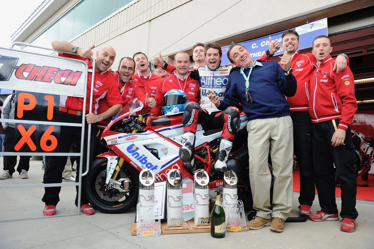 CarlosCheca7's tweet photo. El WSBK visita Magny Cours este fin de semana y  hoy hace ya 9 años que nos proclamamos Campeones del Mundo.  Finalmente  tocamos la cima para saborear las gloriosas vistas que te proporciona la victoria.
@WorldSBK @nolan_group @alpinestars @AltheaRacing @MotoGP @DAZN_ES https://t.co/CTLMBj6d0R