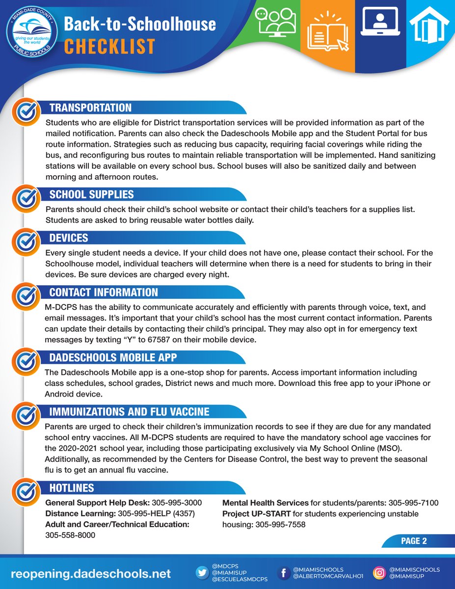 MDCPS's tweet photo. Are you #MDCPSReady? Don’t forget to review our Back-To-Schoolhouse Checklist prior to the first day of in-person learning. #MDCPSReopening https://t.co/8kMOgGHj0B
