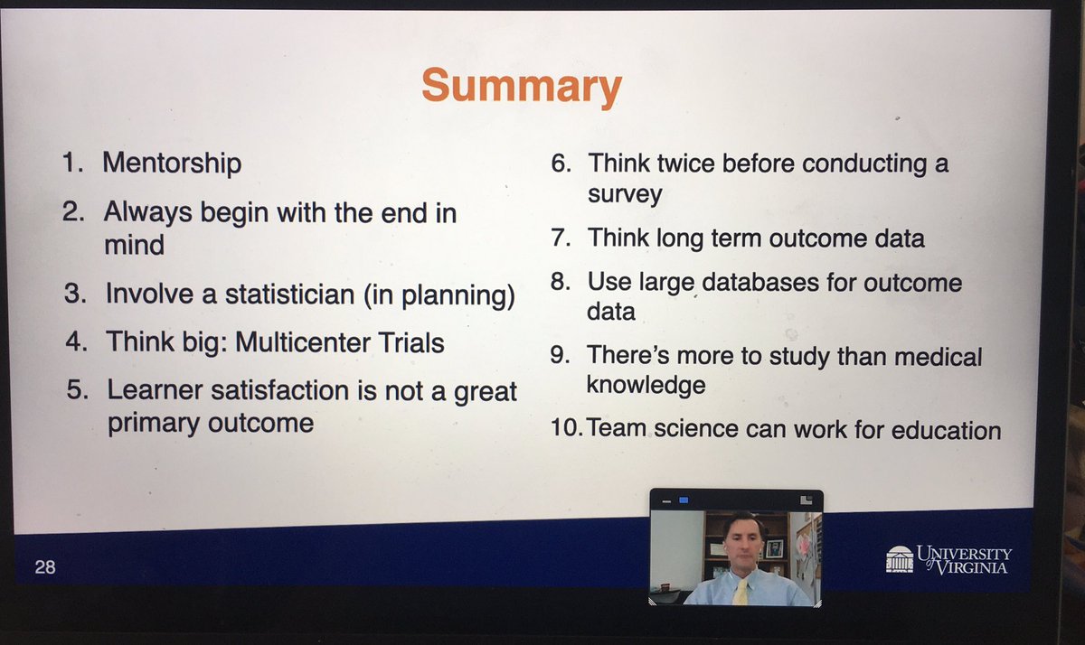 abatzisMD's tweet photo. Dr Nemergut’s Top Ten list for success in #Medical #education #research. Editor Medical Education section @IARS_Journals. @openanesthesia @UVaAnesthesia @SEAnesHQ #SEA20Fall #meded #medtwitter #mentorship @ASALifeline #ASA2020 https://t.co/ZDNCEP2KvX