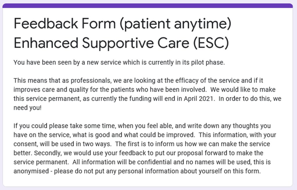 ESC_UHP's tweet photo. We have been utilising Google Forms to disseminate our surveys to patients and using our iPad's to complete them face to face. We have seen a significant increase in response rate with this much easier system. #savingpaper #enhancedsupportivecare #innovation https://t.co/IJ34dTkPHt