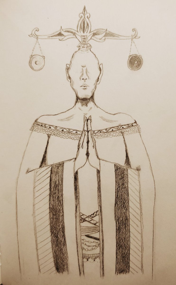 Day 2 - The Adjudicator - driven by justice alone, the Adjudicator is a True Neutral power, trusted by royalty and governments alike. Unmoved by emotion, they are seen as the optimal decision maker. #dnd  #drawtober2020  #drawtober  #npc  #pathfinder  #rpg  #traditionalart