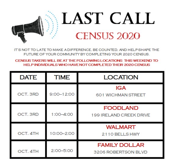 The deadline for the #2020Census has been extended! To help better reach our community, Census representatives will be at the following locations this weekend to help those individuals who have not completed their #2020Census.