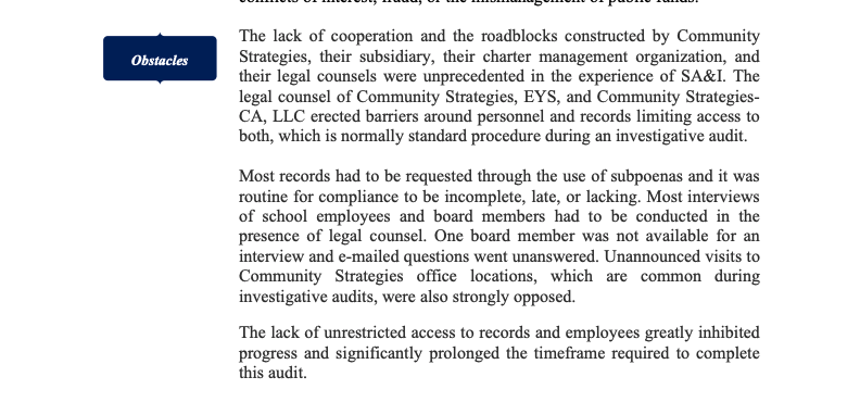 Finally, auditors say they faced roadblocks to the information and there's still millions of dollars they haven't gained access to.  @EpicCharter denies it. But this part mirrors my own experience reporting on the school for several years now (except I can't issue subpoenas.)