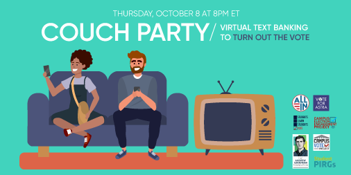 allintovote's tweet photo. We're teaming up with @VoteForAstra, @SLSVCoalition, @CampusVote, @AndrewGoodmanF, @CampusElect, and @StudentPIRGs on 10/8 at 8pm ET for our One Vote film Couch Party. Get #VoteReady in #NVEW2020!

Register today: https://t.co/7qrJCQ0m8a https://t.co/QX8ULQIiz9