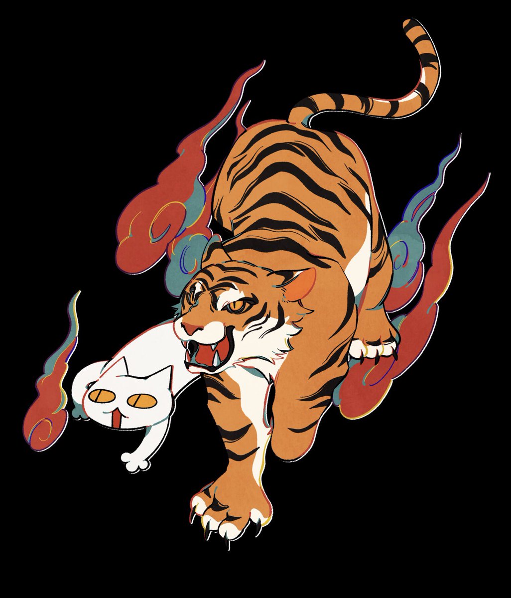 black background tiger no humans fire open mouth simple background fangs  illustration images