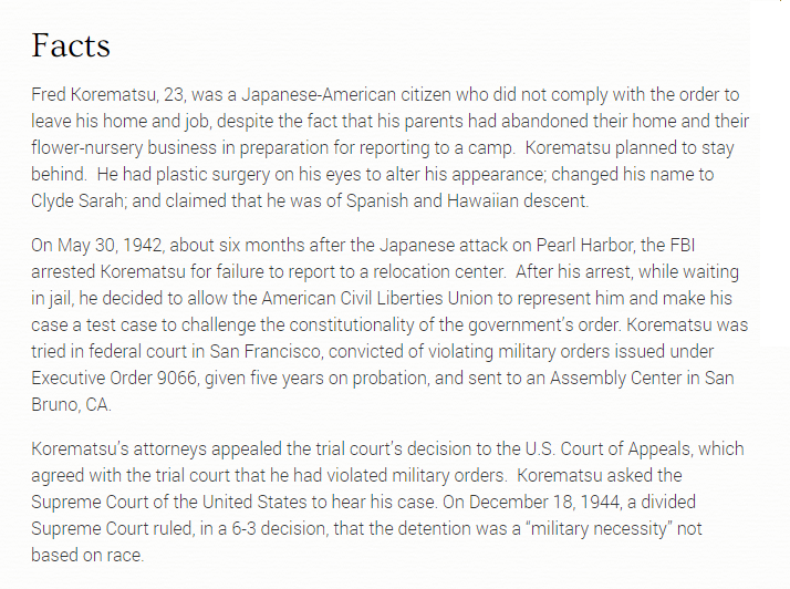 13- Almost as bad as Dred Scott was “Korematsu v. United States” (1944), about interning Japanese American citizens during WWII.In short, citizens have rights until they don’t because "fear". Sounds like  #COVID.Btw, liberal FDR defenders always leave this one out.