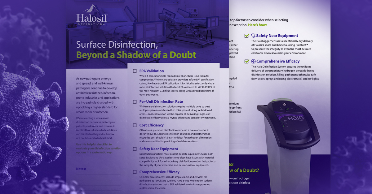 HaloSavesLives's tweet photo. Can you eliminate #pathogens in all of the cracks and crevices they lurk? Download our checklist to discover the criteria your #disinfection solution must uphold to eliminate pathogens beyond a shadow of a doubt. https://t.co/s7VAb3PfV9 https://t.co/1Gy7tbeku6
