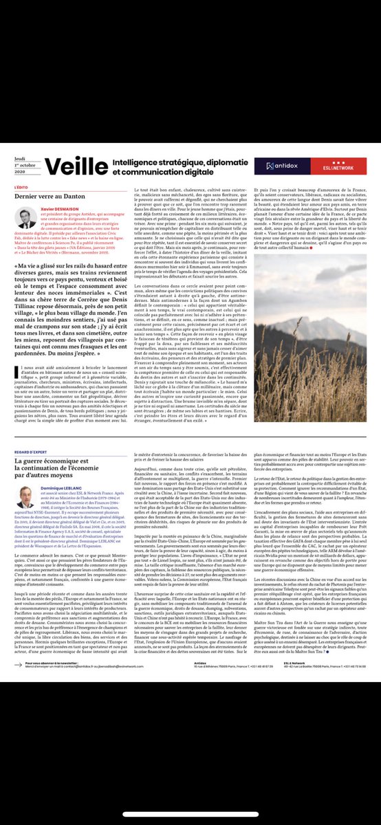 AlexMedvedowsky's tweet photo. Lettre intelligence stratégique , diplomatie , communication digitale @Antidox et #ESLNetwork Éditorial @XavierDesmaison sur @tillinac avis d’expert @Dominiquelebl Chroniques digitales @DamienLiccia @jbdlh_ sur #Démocratie @AlexMedvedowsky https://t.co/VqEbNjkEH2
