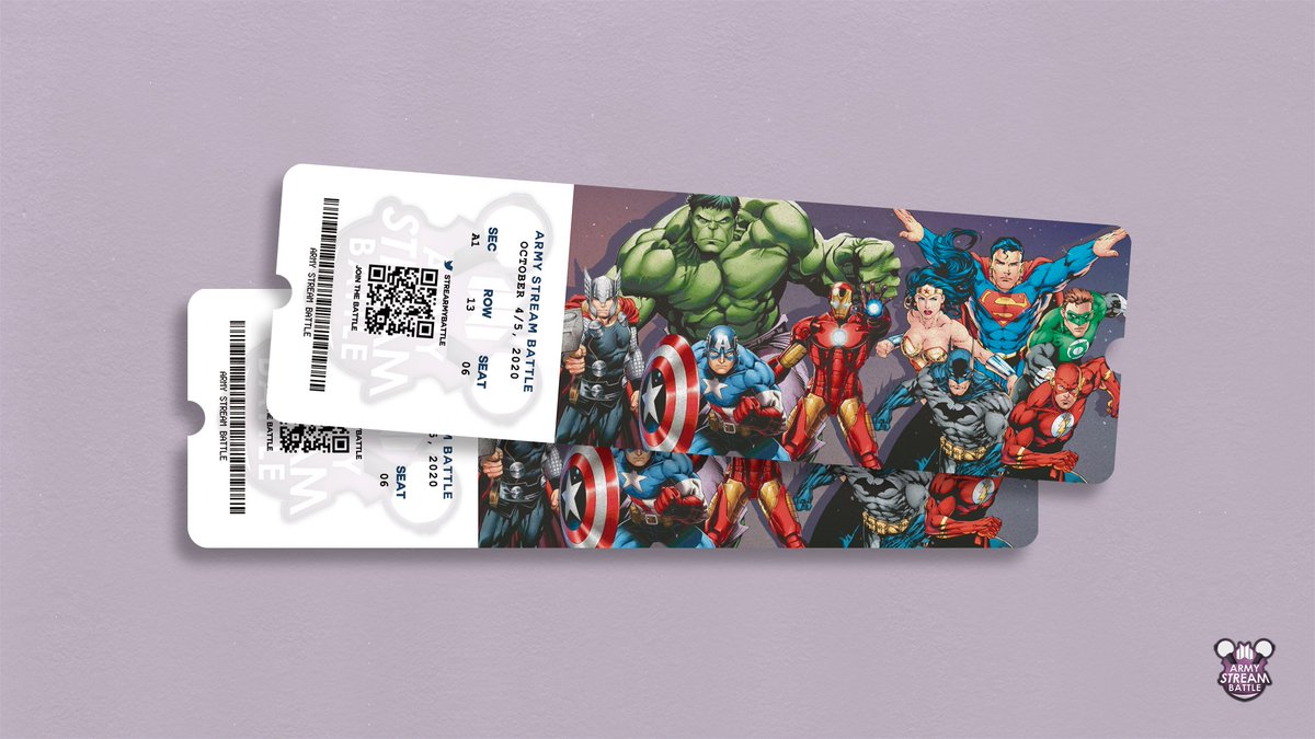 GalaxyStats_pk's tweet photo. 🎟️ #ARMYStreamBattle 🎟️
#BTSARMY we've prepared a ticket to remember this great battle⚔️
Dress up with your costume and let's see who's gonna win🦸🏻♀️🦸🏼♂️
✨Download your ticket:
🔗https://t.co/xeOcSkpzOC
Did you choose a team? 👀💜
@BTS_twt @StreARMYBattle https://t.co/kcgQgIiXEa