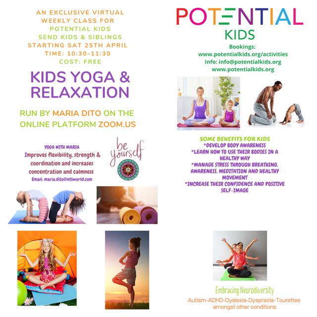 potential_kids's tweet photo. SEND KIDS YOGA π§πΌββοΈπΈπ§πΏββοΈ
π Saturdays β°10:30am π² Via Zoom To book: https://t.co/eG2zkxBNMq #kidsyoga #yogaforkids #Senactivities #familyyoga #Wellbeingforkids https://t.co/wXPVBIKd4i
