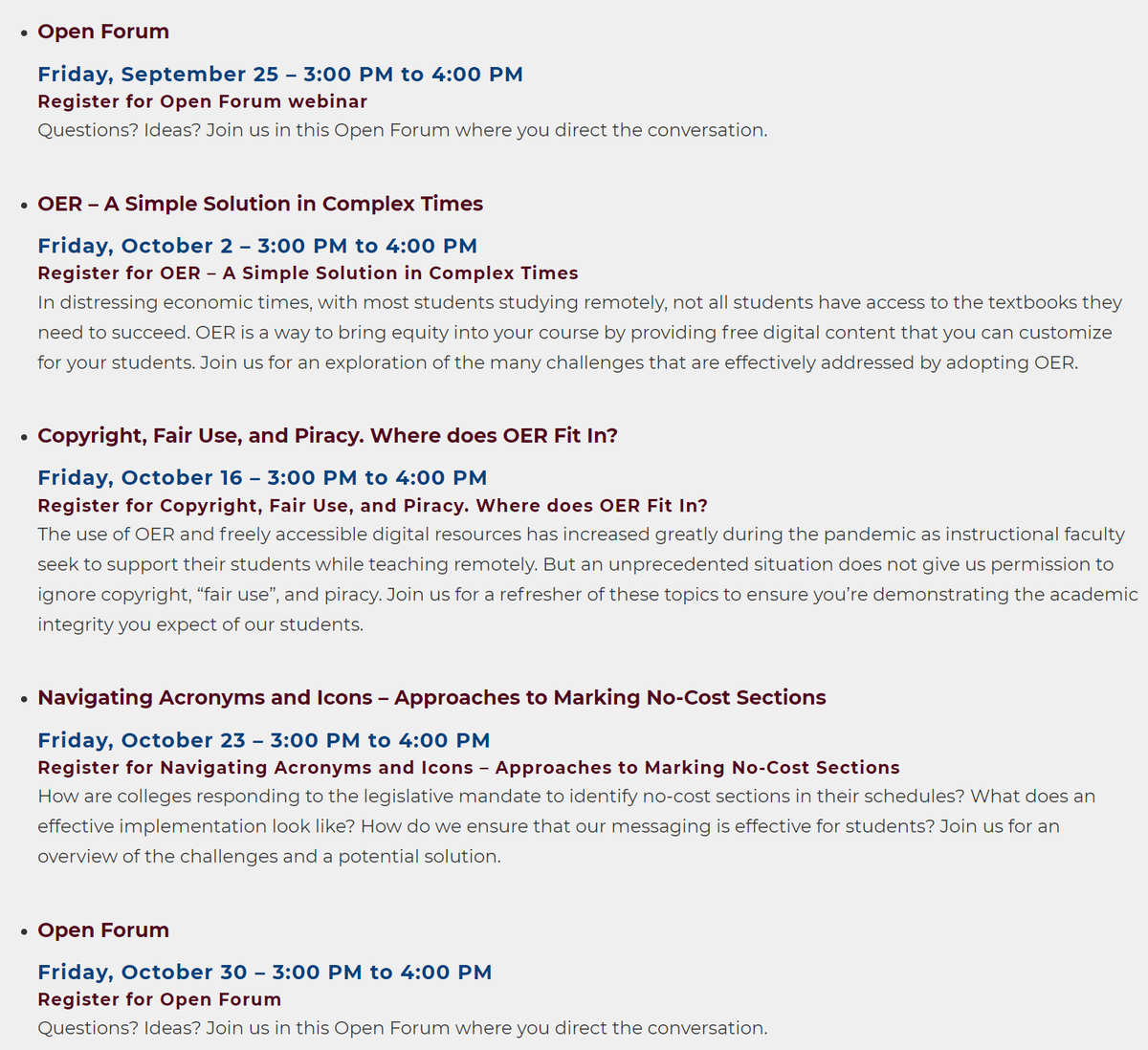 ASCCCNews's tweet photo. Are you interested in learning more about Open Educational Resources (OER)? Be sure to check out the weekly OER Webinars to learn more, get new ideas, and be inspired! A full list of webinars can be found here: https://t.co/ZupUnuceCS https://t.co/xRSp0kMr78