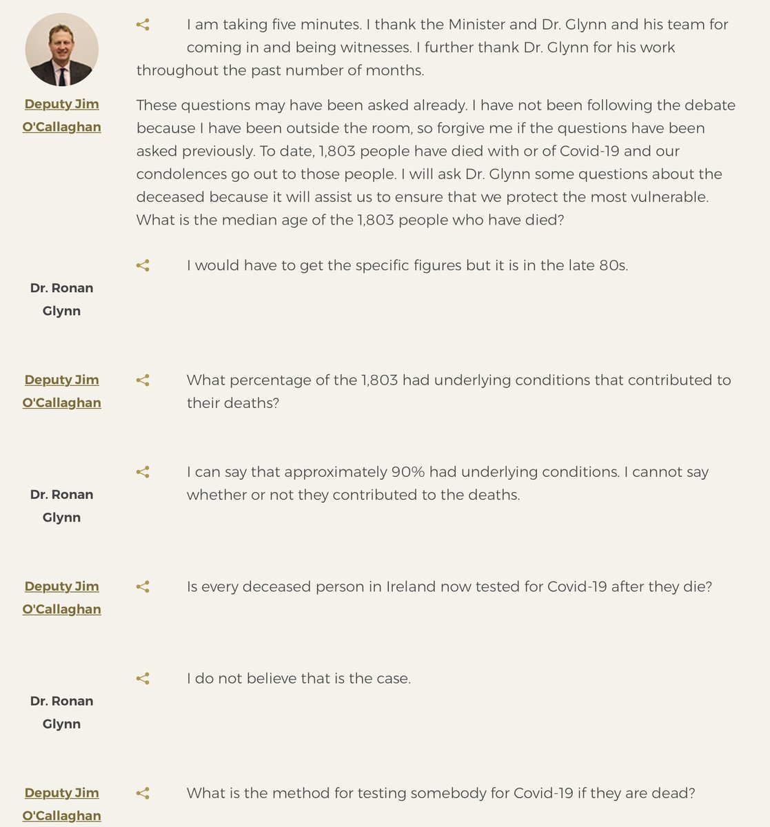 Here is Jim O'Callaghan's bizzare line of questioning - the answers to many of these are in daily reports