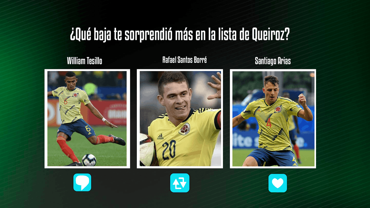 Tres nombres que muchos esperaban y no están

¿Qué pensarán? <a href="/AndreaGuerreroQ/">Andrea Guerrero</a>, <a href="/andresmarocco/">Andres Marocco</a>, <a href="/DanielAnguloR/">Daniel Angulo Rugeles</a>, <a href="/JulianCaperaB/">Julián Capera</a>, <a href="/RICHENAO/">Ricardo Henao Calderón</a>, <a href="/JulianCaperaB/">Julián Capera</a>, <a href="/carlosvaldes5/">Carlos Valdés</a>, <a href="/FabianVargas6/">Fabian Vargas Rivera</a>, @Maomolina11.

Vota así: 

💬 William Tesilllo

🔄Rafael Santos Borré
 
❤ Santiago Arias