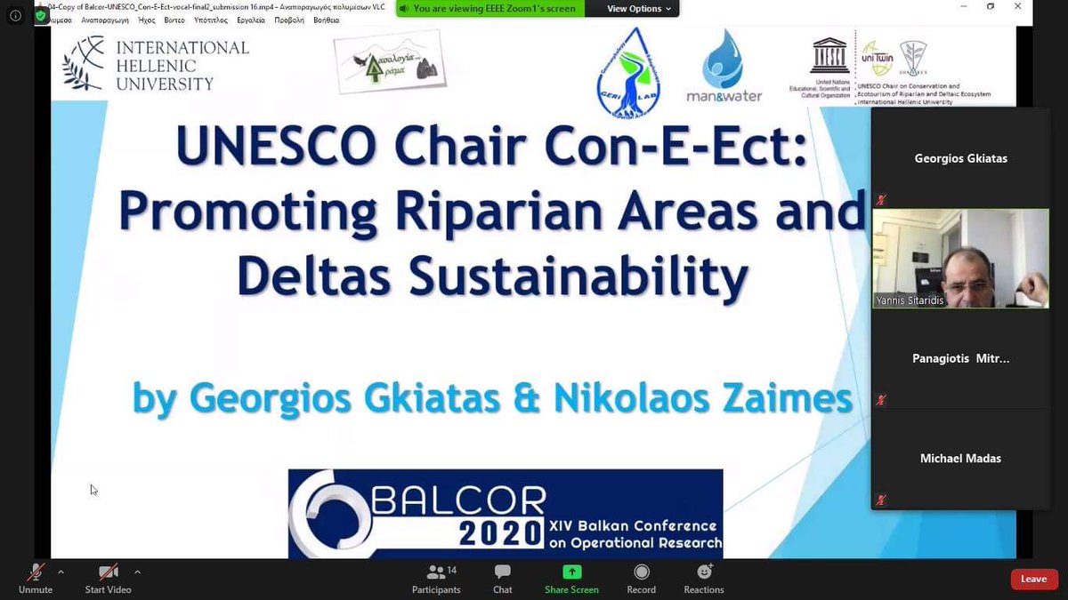 UnescoConeect's tweet photo. George Gkiatas and Nick G. Zaimes presented " UNESCO Chair Con-E-Ect: Promoting Riparian Areas and Deltas Sustainability" at XIV Balkan Conference on Operational Research (Virtual BALCOR 2020), 30 September - 3 October 2020, Thessaloniki, Greece https://t.co/frm7sgtmib