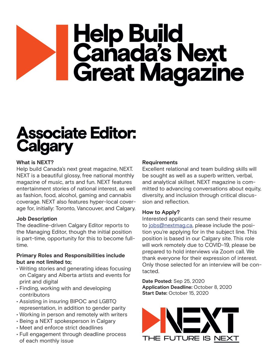 Slaight Music (@slaightmusic) on Twitter photo HELP WANTEDβοΈ<a href="/nextmagcanada/">NEXT Magazine</a> is seeking someone for the position of #ManagingEditor as well as #AssociateEditor in Vancouver & Calgary! If you know someone whoβs a fit for one of these positions please share! Application deadline for all positions is 10/8/20 #nextmagazine HELP WANTEDβοΈ<a href="/nextmagcanada/">NEXT Magazine</a> is seeking someone for the position of #ManagingEditor as well as #AssociateEditor in Vancouver & Calgary! If you know someone whoβs a fit for one of these positions please share! Application deadline for all positions is 10/8/20 #nextmagazine