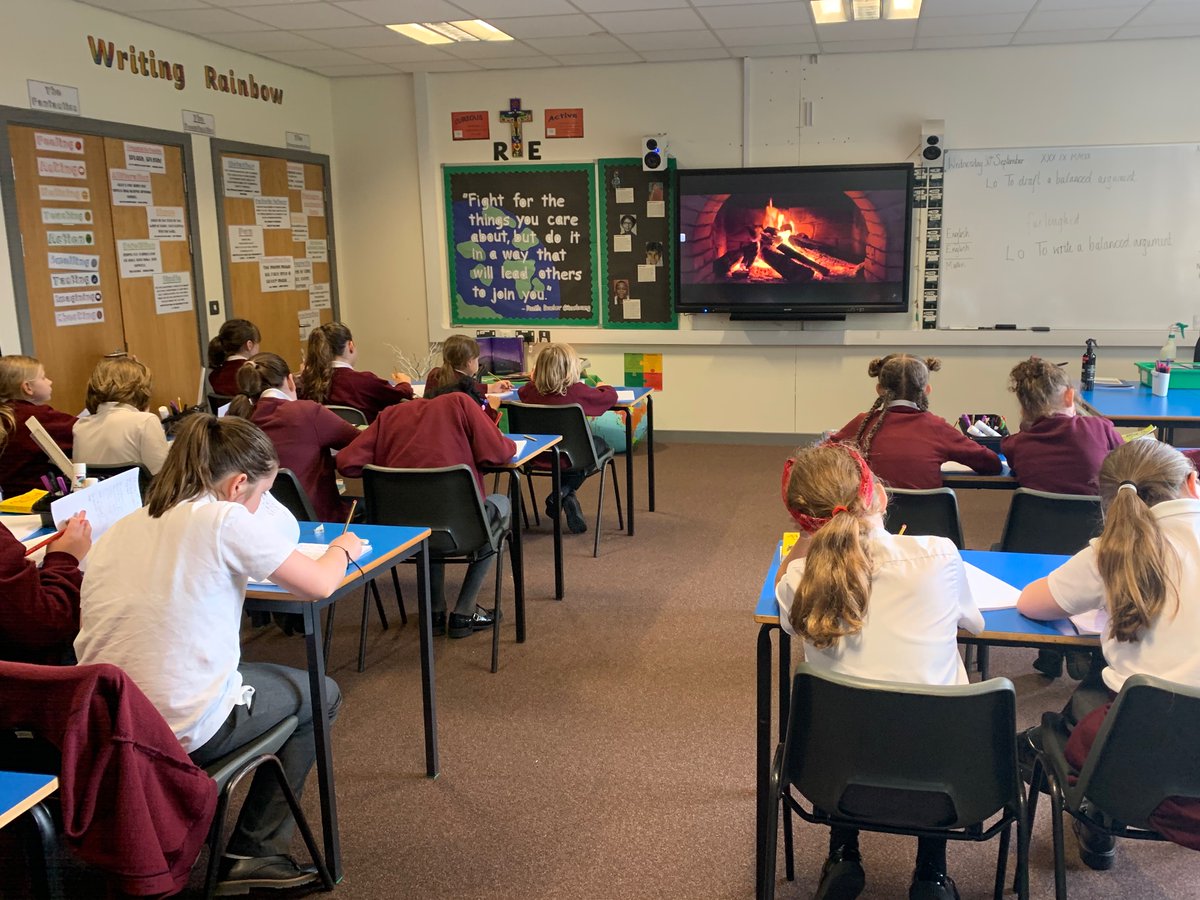 dunstan_st's tweet photo. Year 6 have been working extremely hard on their balanced arguments over the last few weeks. They concentrated so well when writing up their final pieces - with a relaxing fire place and music playing in the background. They are very proud of the work they have produced 😊 https://t.co/Ls0qxrdjoL