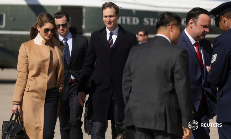 September 30: Trump advisor Hope Hicks, who also tested positive for COVID-19, walks to Air Force One with special assistant Nicholas Luna, senior advisor Jared Kushner and social media director Dan Scavino to travel to Minnesota