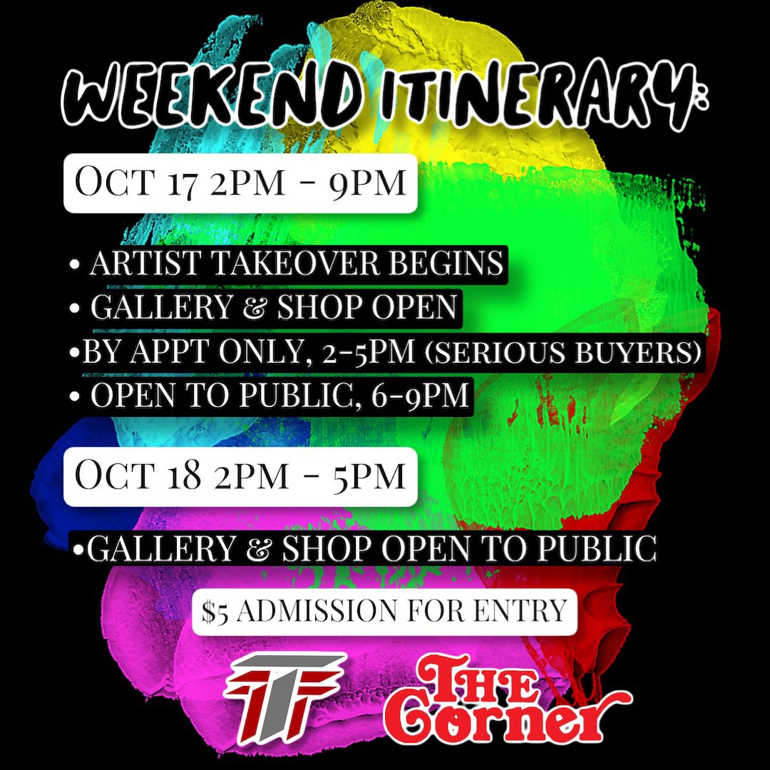 TTTMediaCo's tweet photo. We’re officially bringing our #FineArtFriday series to @TheCornerCLT beginning October 17 &amp; 18, 2020. 

For our inaugural art show, @JR_Surg will be taking over the shop with artwork for sale and on display. We’ll have music, a raffle entry and the store will be open to shop! https://t.co/hWVOKnqKFT