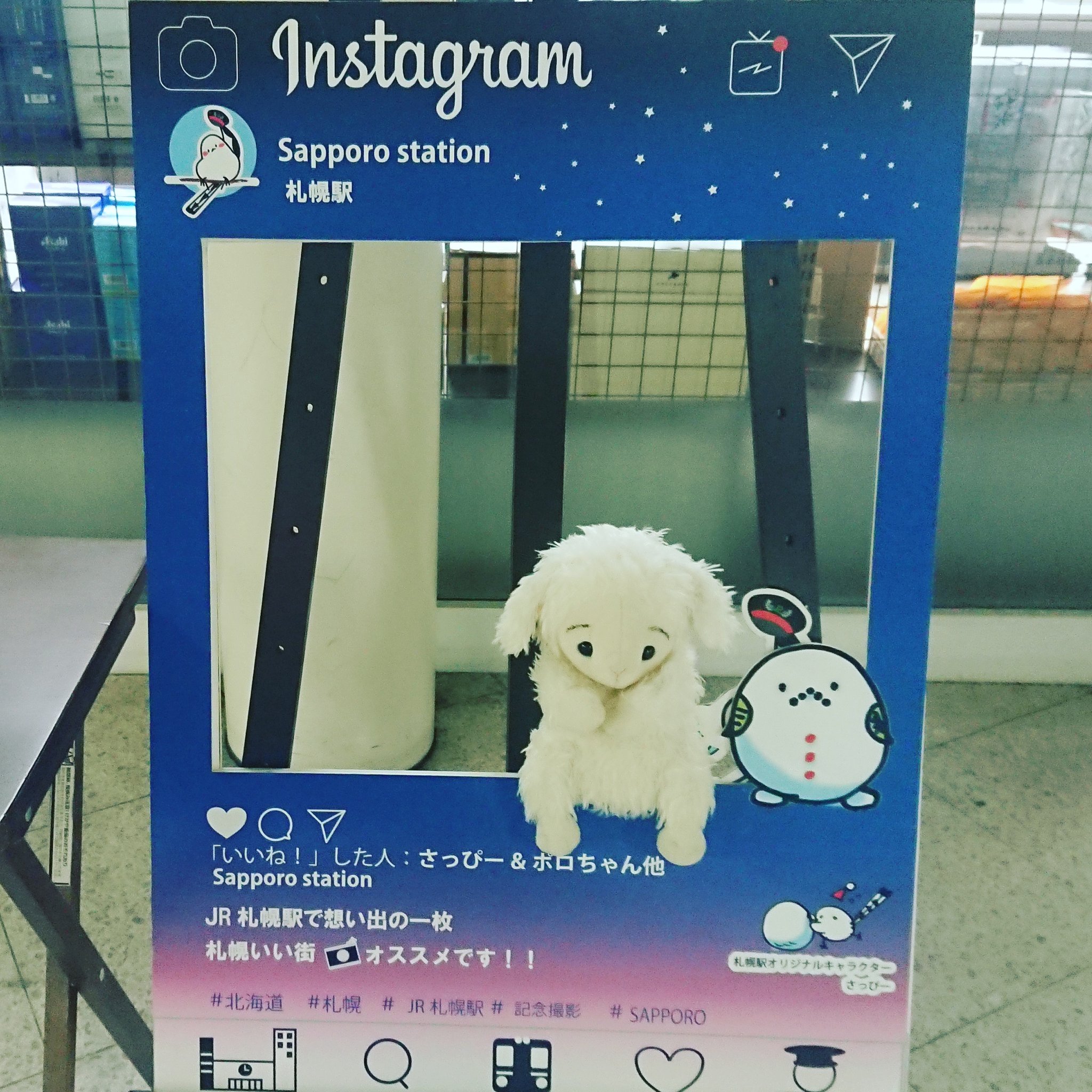 ひつじのハッピー 自由に旅するぬいぐるみ Jr北海道 札幌駅に公式キャラクター登場 さっぴーとポロちゃん だそうです かわいいキャラクター同士 仲良くしましょう さっぴー ポロちゃん Jr北海道 公式キャラクター ぬい撮り