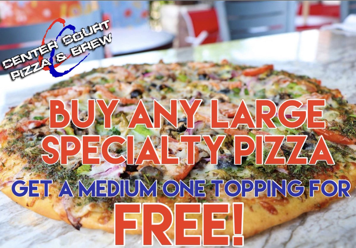 centercourt_vp's tweet photo. Buy any large specialty pizza at regular price, get a medium one topping for
FREE!!! 

(Cannot be combined with any other offers or coupons)

#ccpb #centercourtpizzaandbrew #centercourtvintagepark #vintageparkhouston #vintagepark https://t.co/2ktBkdMv49