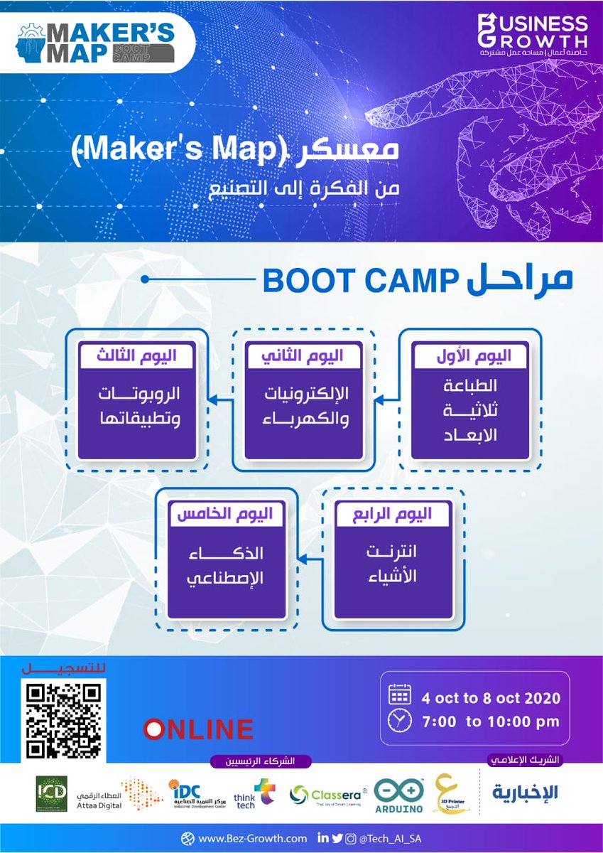 GhamdyWafaa's tweet image. 📣 انضم إلى

 ⁦#MakersMap
👤   *الذكاء الاصطناعي*
👾 ⁧ *صناعة الروبوتات⁩*
🖱️ *انترنت الاشياء*
📲 *الطباعة ثلاثية الابعاد*
🧰 *اساسيات الالكترونيات والكهرباء*
 
 📅 من يوم الأحد 4 أكتوبر 2020 م  
إلى يوم الخميس 8 أكتوبر 2020 م  
forms.gle/Wbv1vB9rN8X9pF…