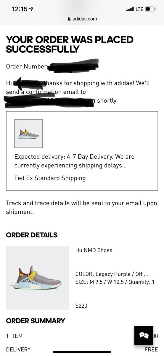 adidas confirmation email