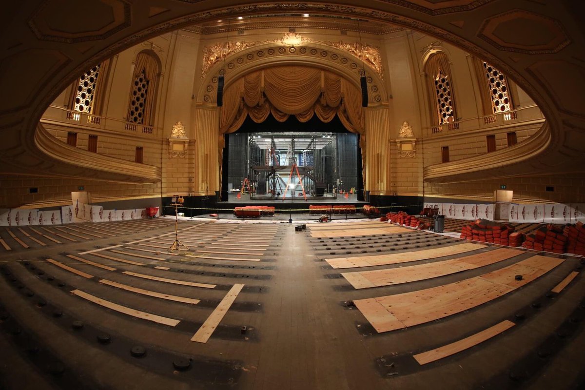 And the carpet is gone. Fear not it will return but first cleaning and new red borders. War Memorial #historictheater #seatreplacement @sfwarmemorial photo by John Boatwright