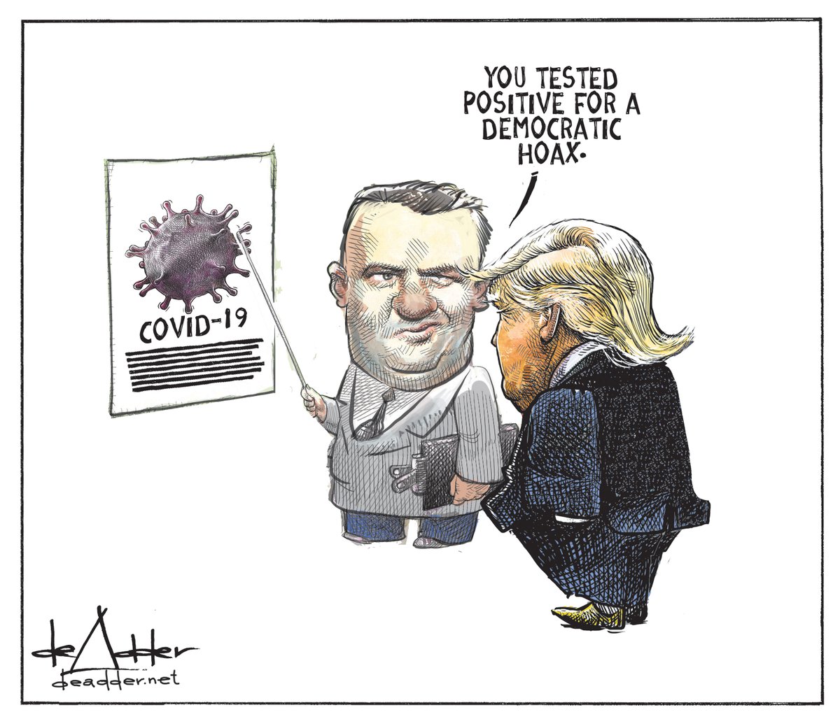 deAdder's tweet image. Cartoon for October 2. #TrumpCovid #TrumpCovidHoax #COVID19