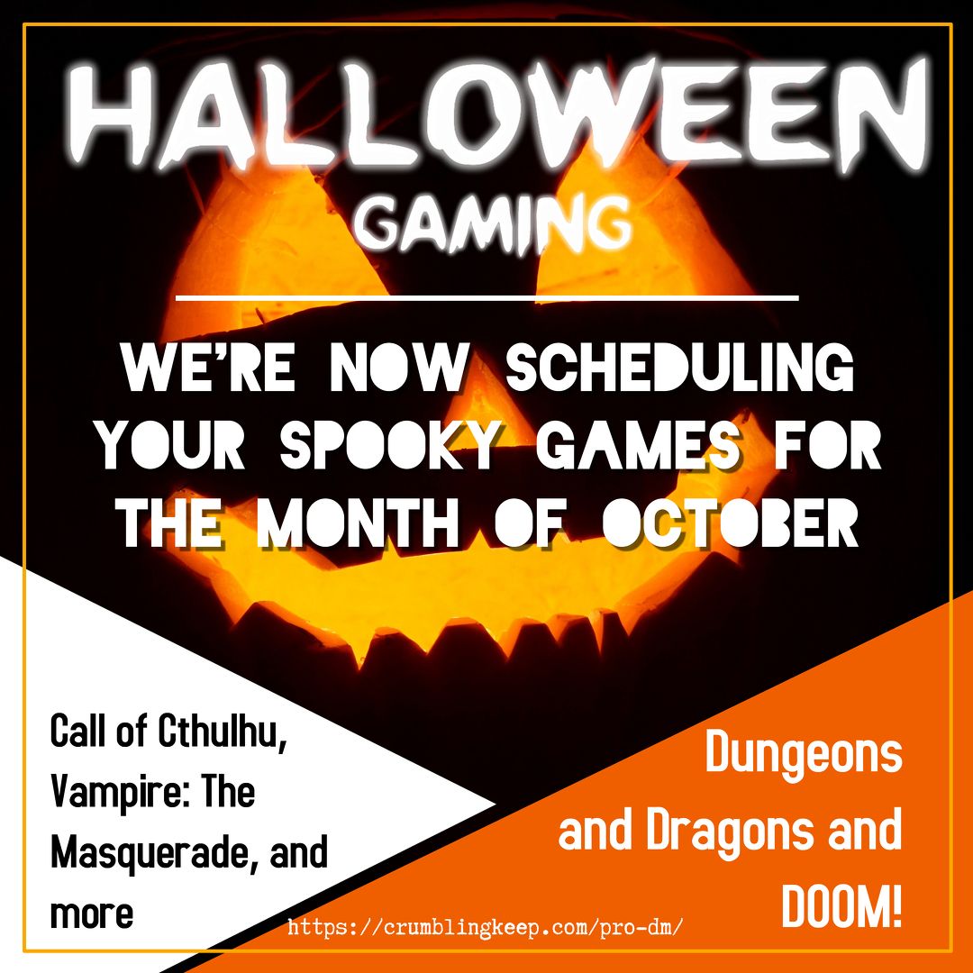 CrumblingKeep's tweet photo. 🎃 Hire a DM for your Spooky Games🎃 
We're now scheduling Halloween games for the month of October! We still have some slots open. Come get spooky with us. 

https://t.co/Z0uWsnobtL

#DnD #DungeonsandDragons #ttrpg #DnD5E #ProDM #DungeonMaster #GameMaster #CrumblingKeep #Patreon https://t.co/Lm7D4PTVKG
