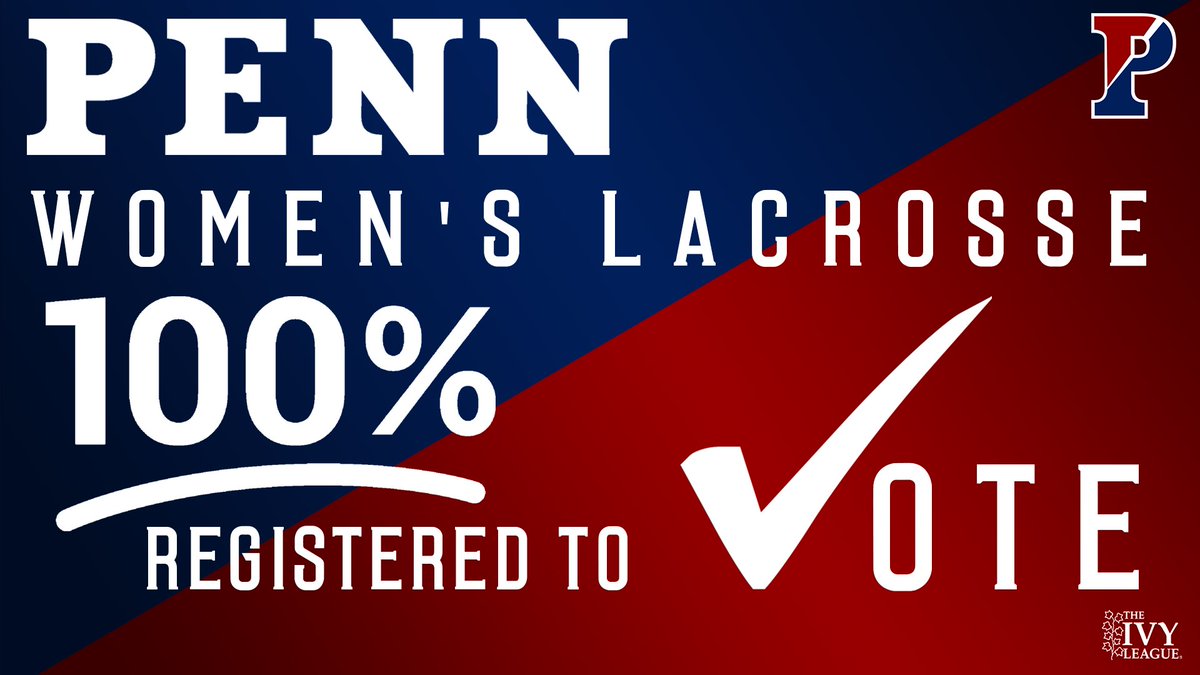 PennWomensLax's tweet photo. 100% Registered to Vote ✔️💯🗳
We encourage all coaches & student-athletes to join us in reaching this goal!
Register: https://t.co/TzzSHjcHd0
#AthletesVoteChallenge
#IvyPromise https://t.co/hEJT7OHL2a