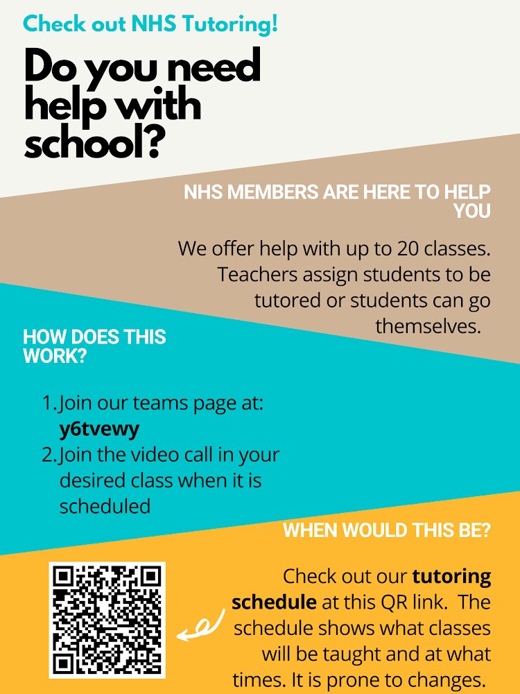 NHS is offering tutoring for Morton West students! If you need any help with classes or would like to send your students to us, check out the info below ☺️