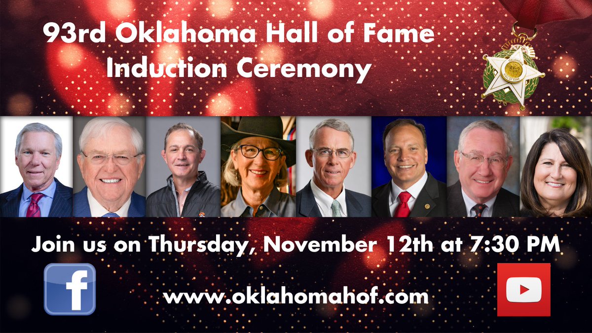OklahomaHoF's tweet photo. We're going VIRTUAL for this year's Oklahoma Hall of Fame Induction Ceremony! Join us on Facebook, YouTube or on our website Thursday, Nov. 12 at 7:30 p.m. to watch & celebrate our 2020 Honorees.
RSVP here ▶️ https://t.co/5qPxybXTEj
#OKHighestHonor https://t.co/oobtMEZsPK