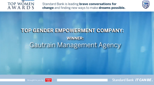 SBTopWomen's tweet photo. Top Gender-empowered Organisation: Transport goes to Gautrain Management Agency

Congratulations Gautrain Management Agency

#SBTopwomen 
#SBTopwomenawards #topwomen #Awards https://t.co/Bg1KFcPc6m