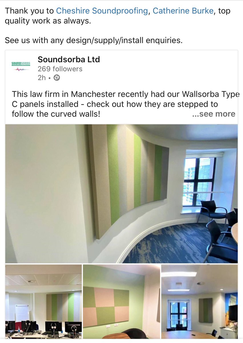 CSoundproofing's tweet photo. Friday feedback time . Really pleased with the results both aesthetically & acoustically with this project .Office acoustic absorption project in Manchester City Centre #officeacoustics #acousticpanels #reverberation #echo #manchester #offices #soundproofing #soundproofingexperts https://t.co/kEiXCVNH2u